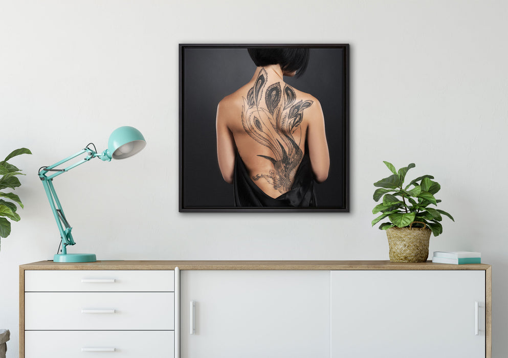 Sexy Dragon Tattoo auf Leinwandbild gerahmt Quadratisch verschiedene Größen im Wohnzimmer