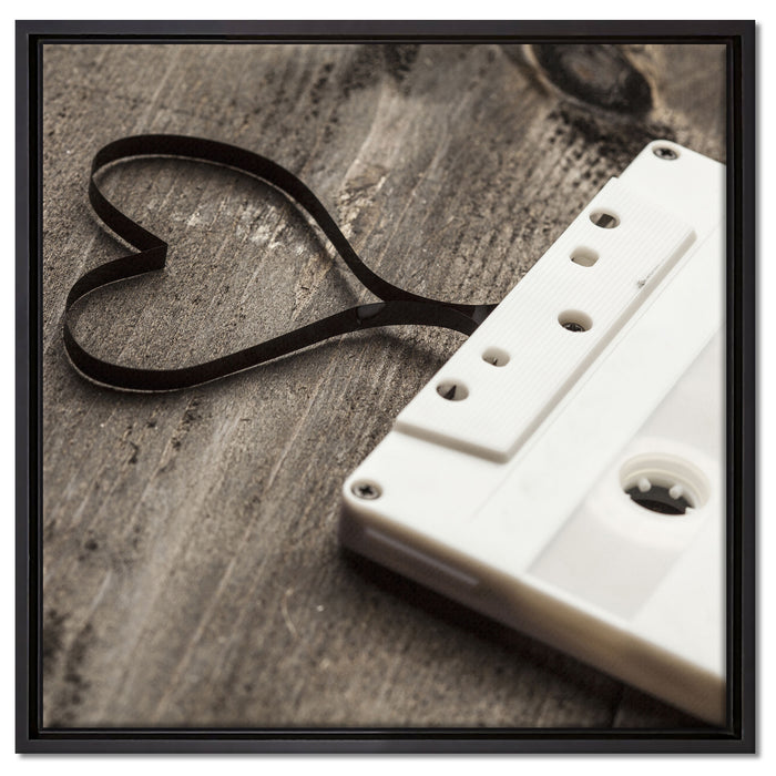 Retro Kasetten auf Leinwandbild Quadratisch gerahmt Größe 60x60