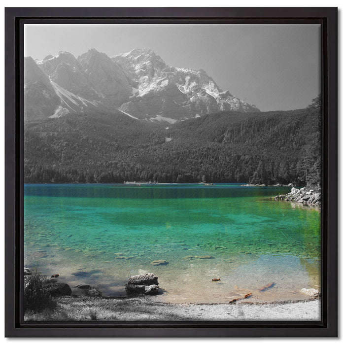 Eibsee vor der Zugspitze auf Leinwandbild Quadratisch gerahmt Größe 40x40