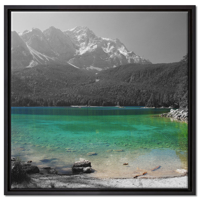Eibsee vor der Zugspitze auf Leinwandbild Quadratisch gerahmt Größe 60x60
