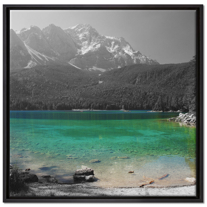 Eibsee vor der Zugspitze auf Leinwandbild Quadratisch gerahmt Größe 70x70