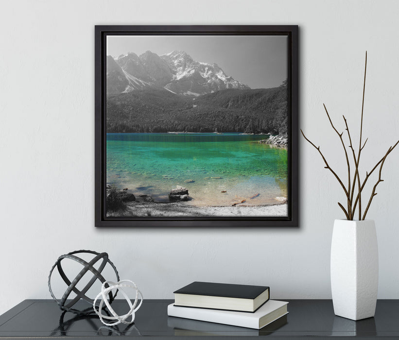 Eibsee vor der Zugspitze  auf Leinwandbild Quadratisch gerahmt mit Kirschblüten
