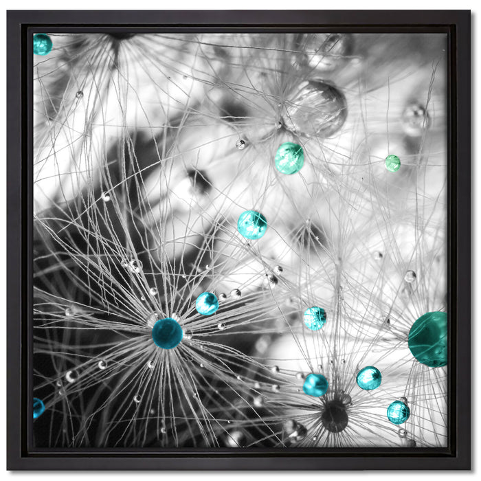 Wassertropfen auf Pusteblume auf Leinwandbild Quadratisch gerahmt Größe 40x40