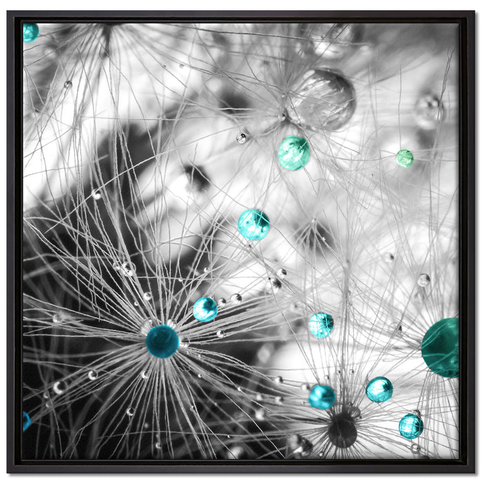 Wassertropfen auf Pusteblume auf Leinwandbild Quadratisch gerahmt Größe 70x70