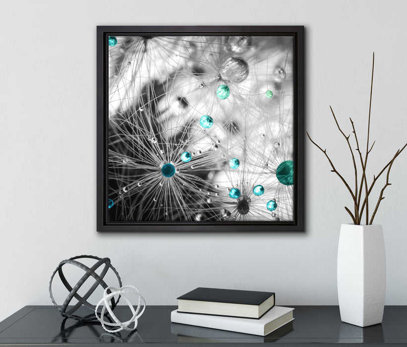 Wassertropfen auf Pusteblume  auf Leinwandbild Quadratisch gerahmt mit Kirschblüten