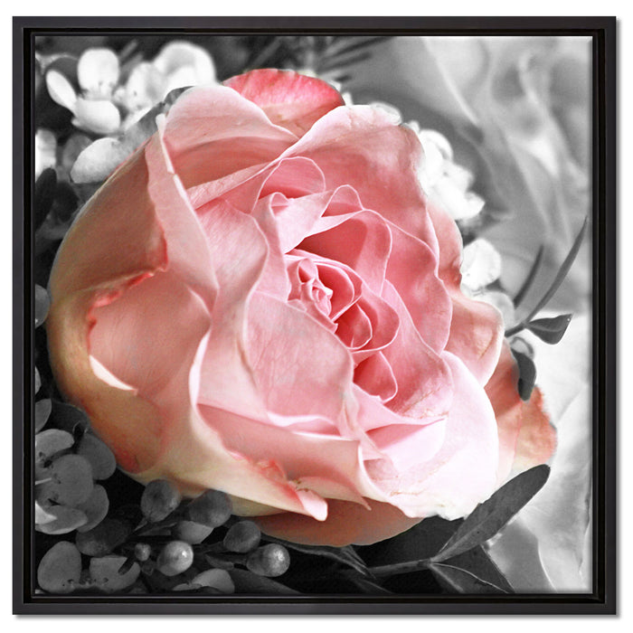 Wunderschöner Pfingstrosenstrauß auf Leinwandbild Quadratisch gerahmt Größe 60x60