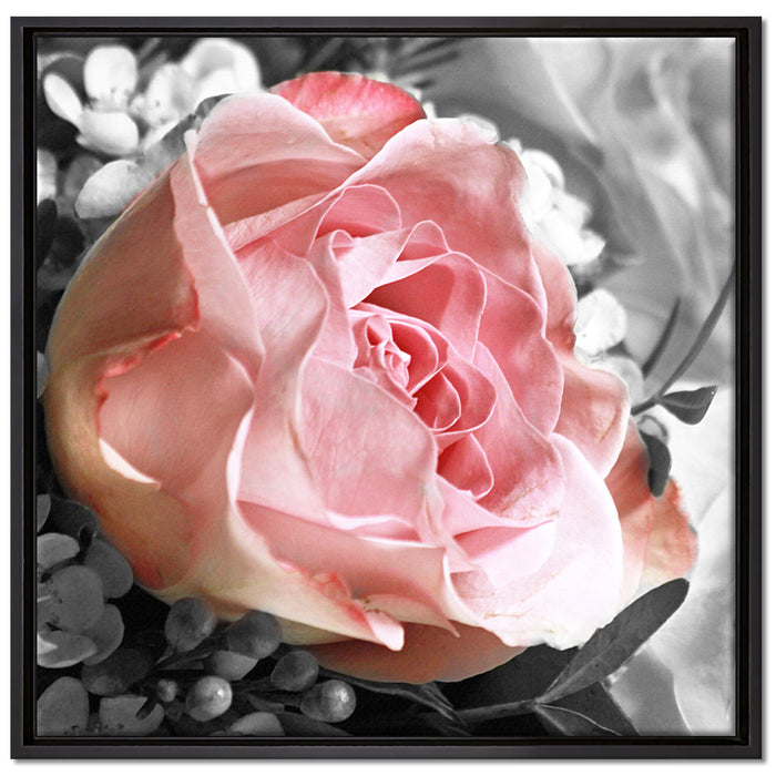Wunderschöner Pfingstrosenstrauß auf Leinwandbild Quadratisch gerahmt Größe 70x70