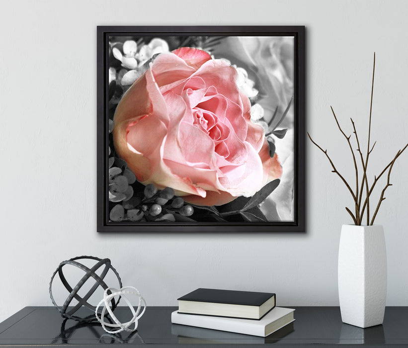 Wunderschöner Pfingstrosenstrauß  auf Leinwandbild Quadratisch gerahmt mit Kirschblüten