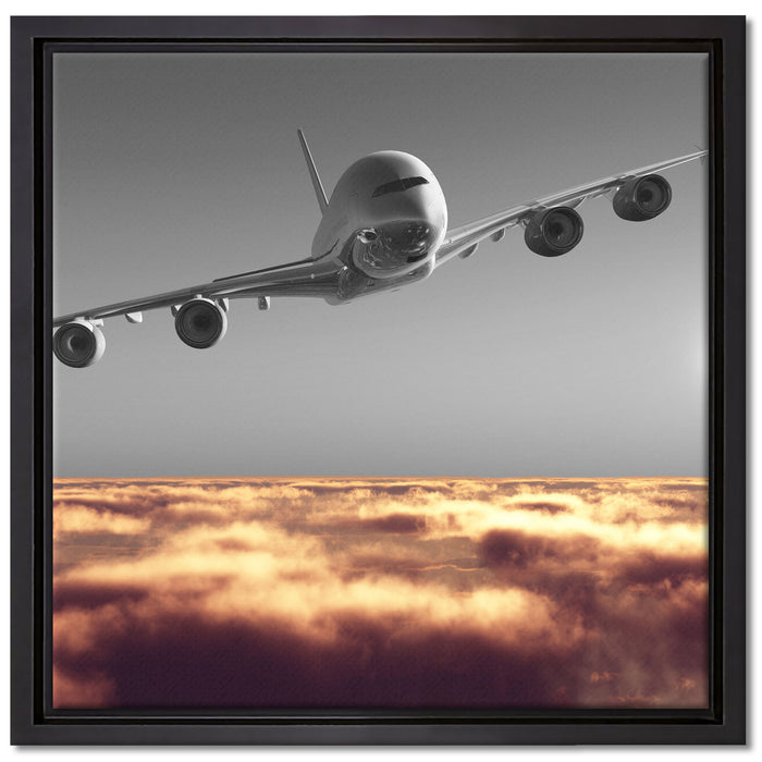 Flugzeug über Wolkenmeer auf Leinwandbild Quadratisch gerahmt Größe 40x40
