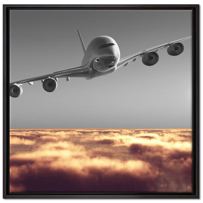 Flugzeug über Wolkenmeer auf Leinwandbild Quadratisch gerahmt Größe 70x70