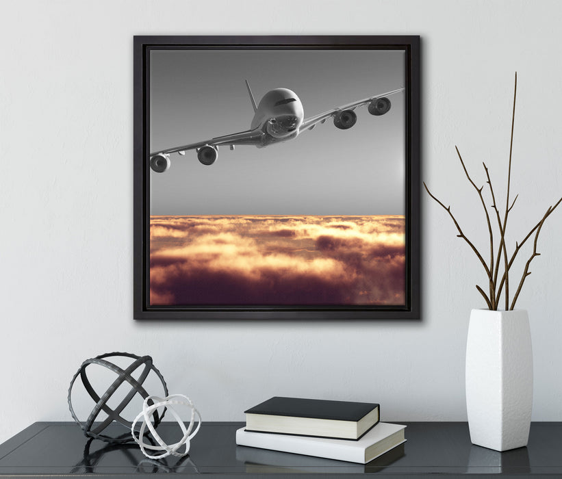 Flugzeug über Wolkenmeer  auf Leinwandbild Quadratisch gerahmt mit Kirschblüten