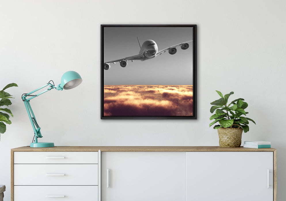 Flugzeug über Wolkenmeer auf Leinwandbild gerahmt Quadratisch verschiedene Größen im Wohnzimmer