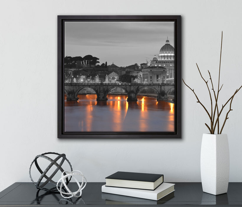 Petersdom am Abend  auf Leinwandbild Quadratisch gerahmt mit Kirschblüten