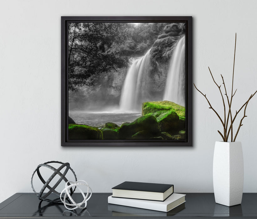 Wasserfall im Dschungel  auf Leinwandbild Quadratisch gerahmt mit Kirschblüten