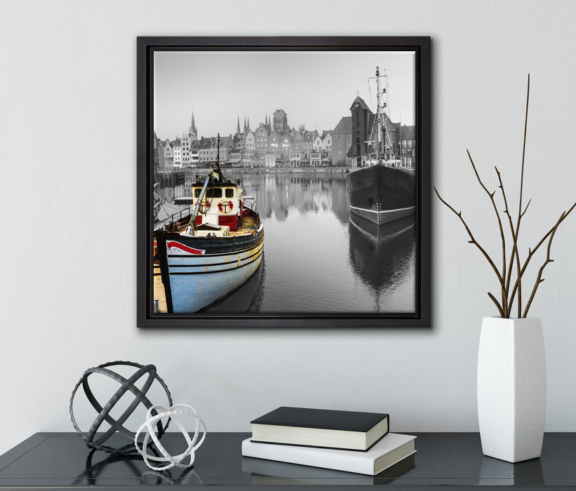 Hafen in Danzig - Polen  auf Leinwandbild Quadratisch gerahmt mit Kirschblüten