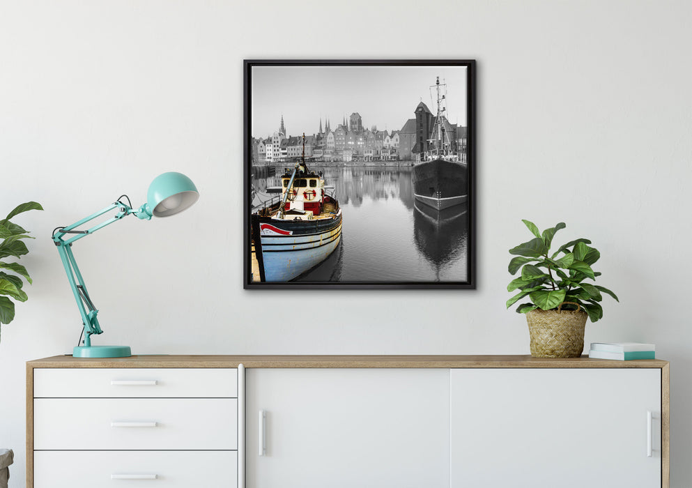 Hafen in Danzig - Polen auf Leinwandbild gerahmt Quadratisch verschiedene Größen im Wohnzimmer