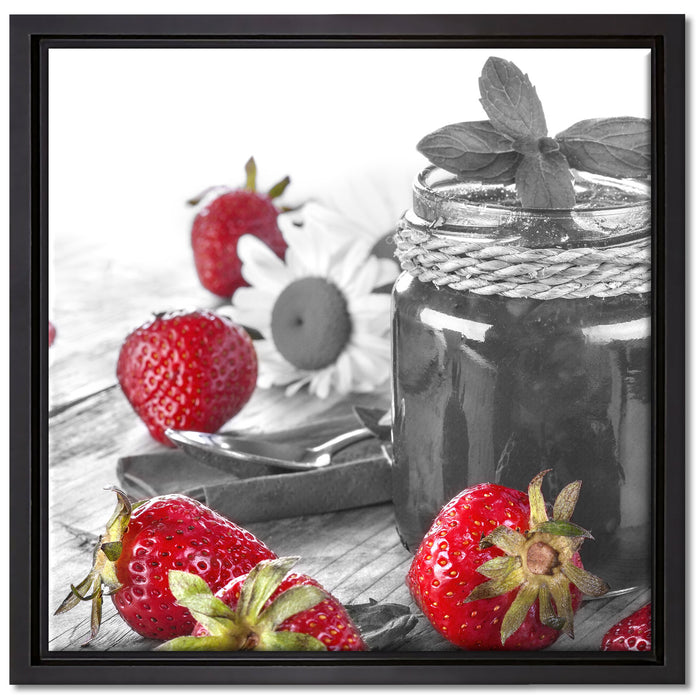 Erdbeeren Marmelade auf Leinwandbild Quadratisch gerahmt Größe 40x40