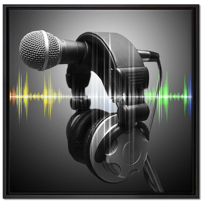 Mikrofon mit Kopfhörern auf Leinwandbild Quadratisch gerahmt Größe 70x70