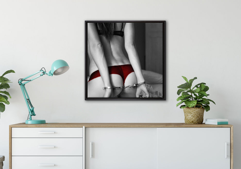 Sexy Frau in Unterwäsche auf Leinwandbild gerahmt Quadratisch verschiedene Größen im Wohnzimmer
