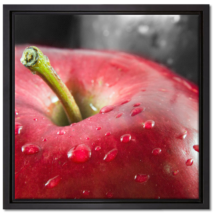 roter Apfel mit Wassertropfen auf Leinwandbild Quadratisch gerahmt Größe 40x40