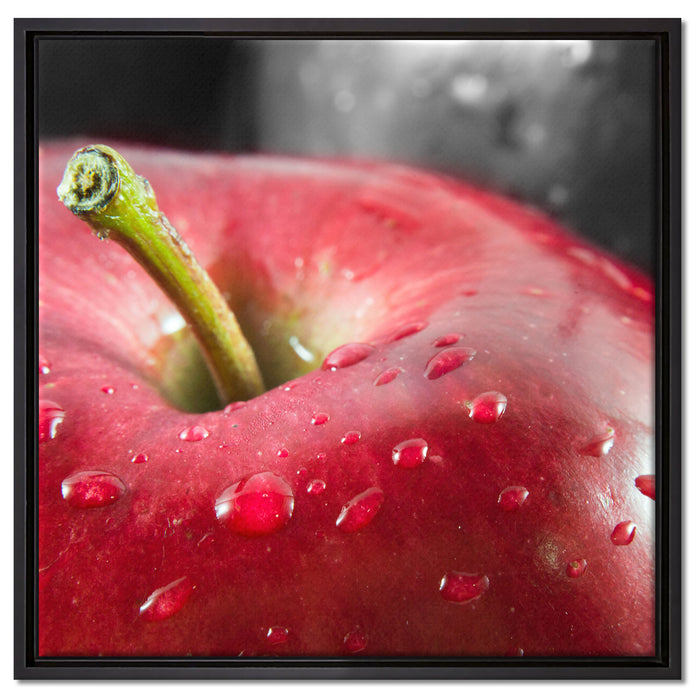 roter Apfel mit Wassertropfen auf Leinwandbild Quadratisch gerahmt Größe 60x60