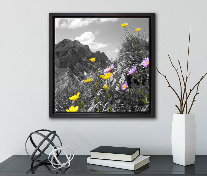 Blumenwiese im Frühling  auf Leinwandbild Quadratisch gerahmt mit Kirschblüten