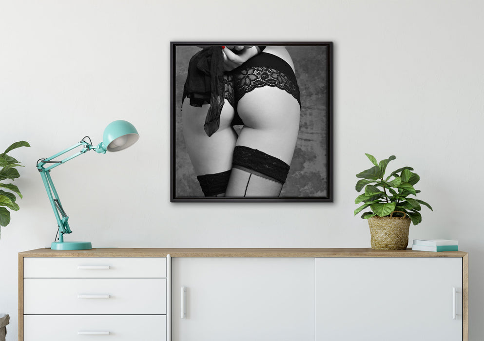 erotische Spitzen-Dessous auf Leinwandbild gerahmt Quadratisch verschiedene Größen im Wohnzimmer