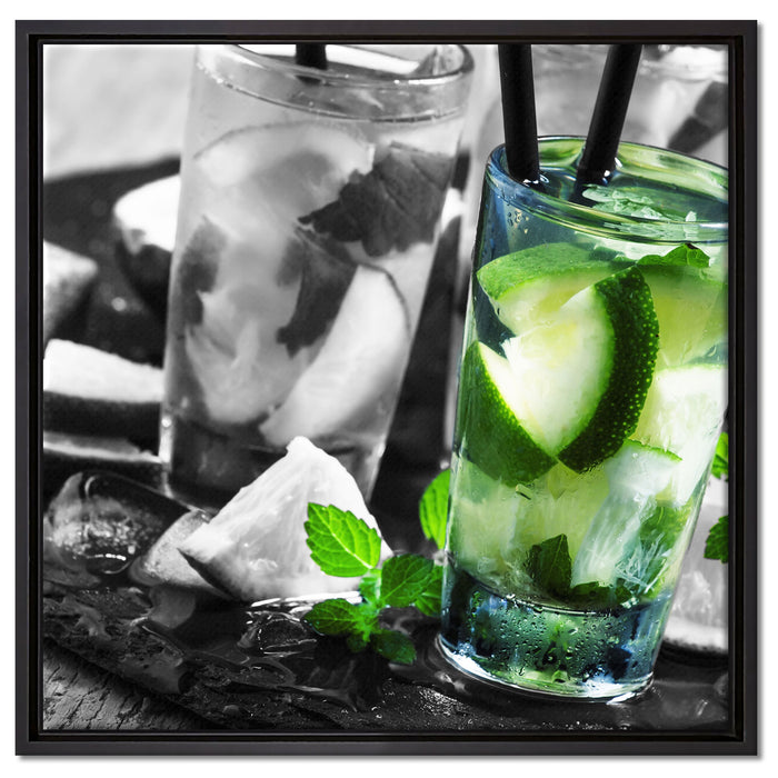 Caipirinhacocktails auf Tablett auf Leinwandbild Quadratisch gerahmt Größe 60x60