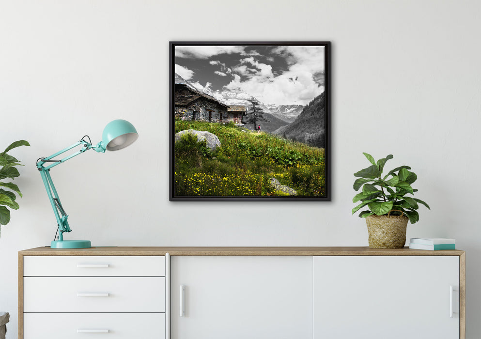 Steinhütte auf Berg auf Leinwandbild gerahmt Quadratisch verschiedene Größen im Wohnzimmer