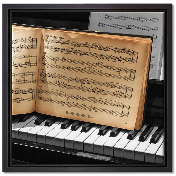 Notenbuch auf Piano auf Leinwandbild Quadratisch gerahmt Größe 40x40