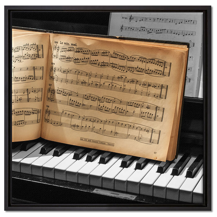 Notenbuch auf Piano auf Leinwandbild Quadratisch gerahmt Größe 60x60