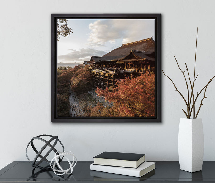 Kiyomizu-dera Tempel in Kyoto  auf Leinwandbild Quadratisch gerahmt mit Kirschblüten