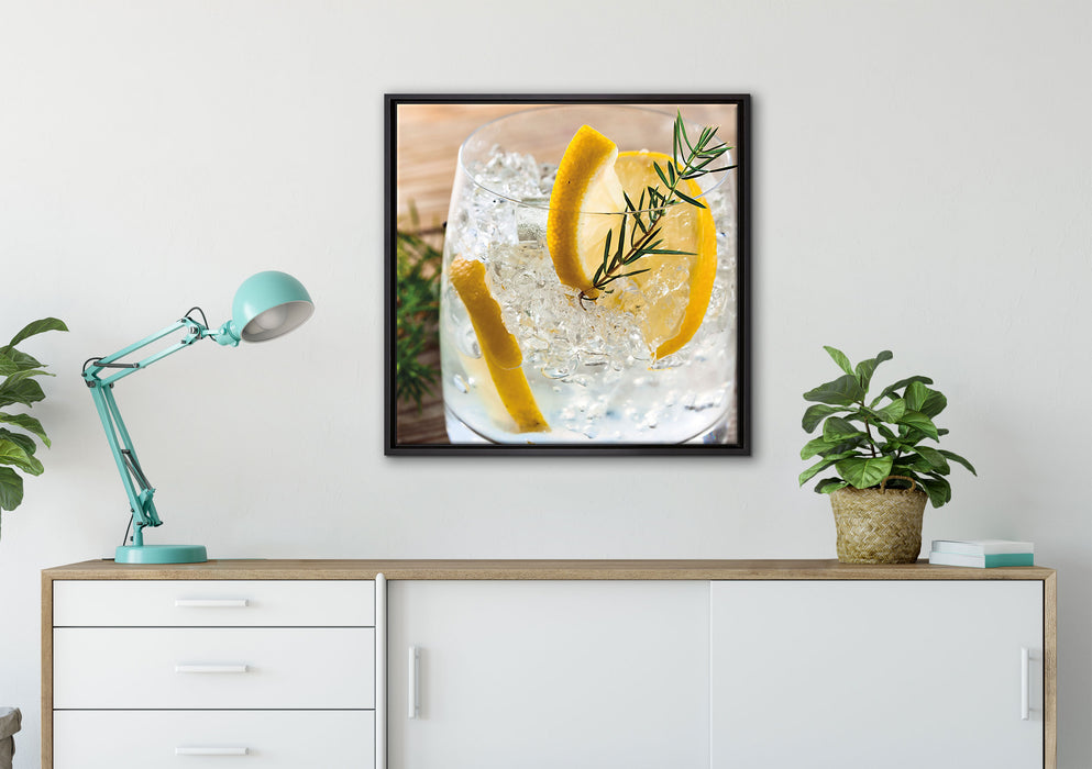 Gin Tonic Drinks auf Leinwandbild gerahmt Quadratisch verschiedene Größen im Wohnzimmer