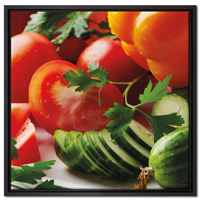 Obst Gemüse Gurke Tomaten auf Leinwandbild Quadratisch gerahmt Größe 60x60