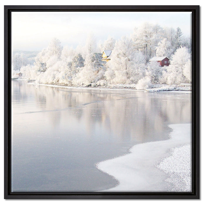 Winterlandschaft Wald Schnee auf Leinwandbild Quadratisch gerahmt Größe 60x60