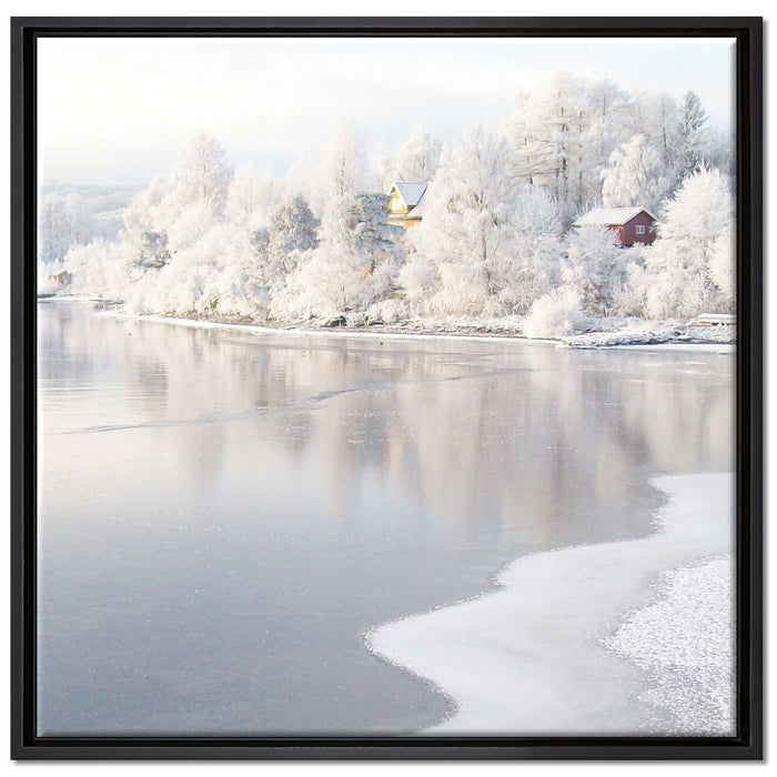 Winterlandschaft Wald Schnee auf Leinwandbild Quadratisch gerahmt Größe 70x70