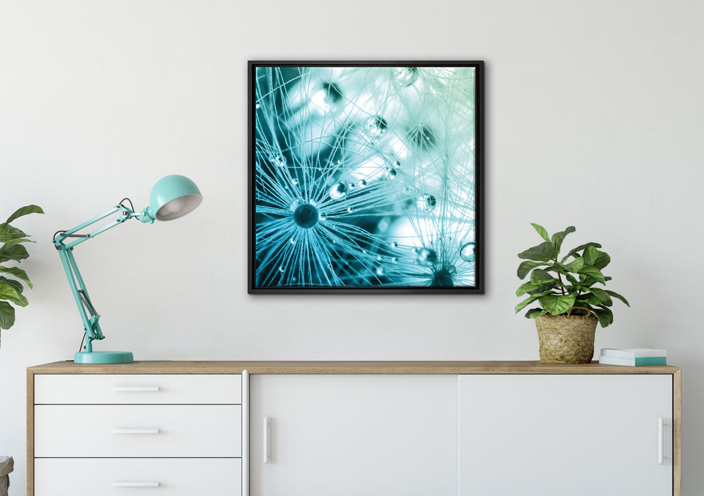 Glasperlen weißes Gras Abstrakt auf Leinwandbild gerahmt Quadratisch verschiedene Größen im Wohnzimmer