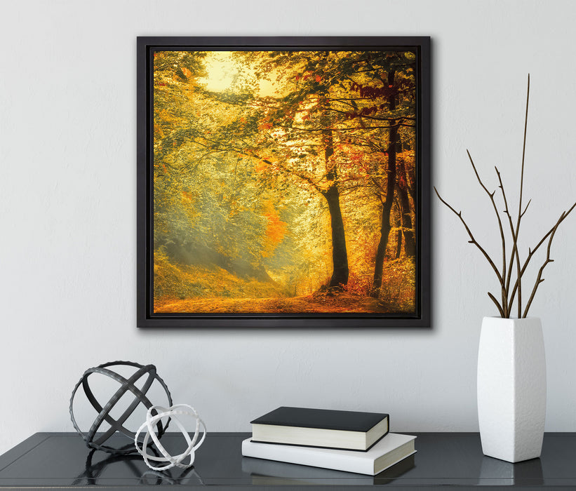 Wald im Herbst  auf Leinwandbild Quadratisch gerahmt mit Kirschblüten