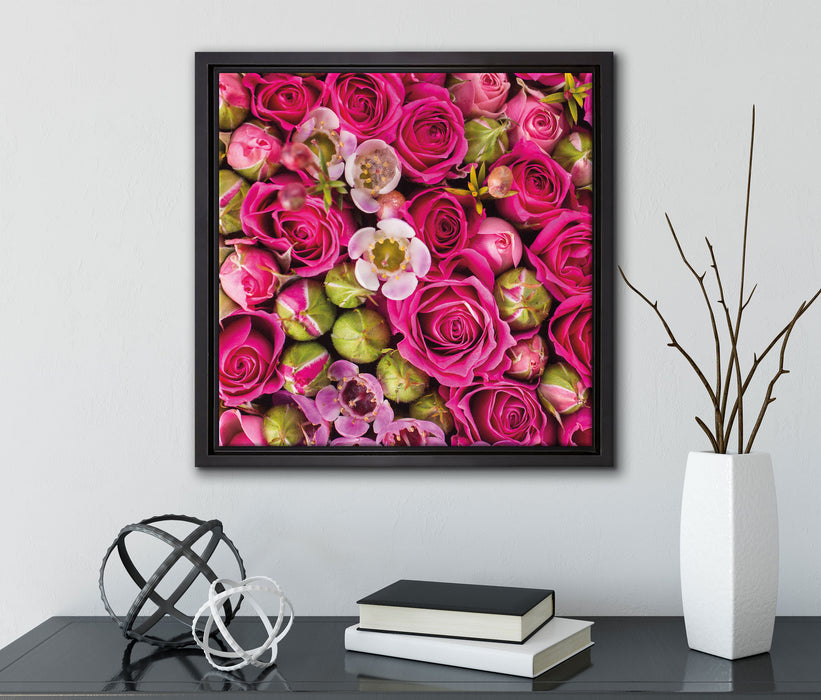 Rosa Rote Rosen  auf Leinwandbild Quadratisch gerahmt mit Kirschblüten