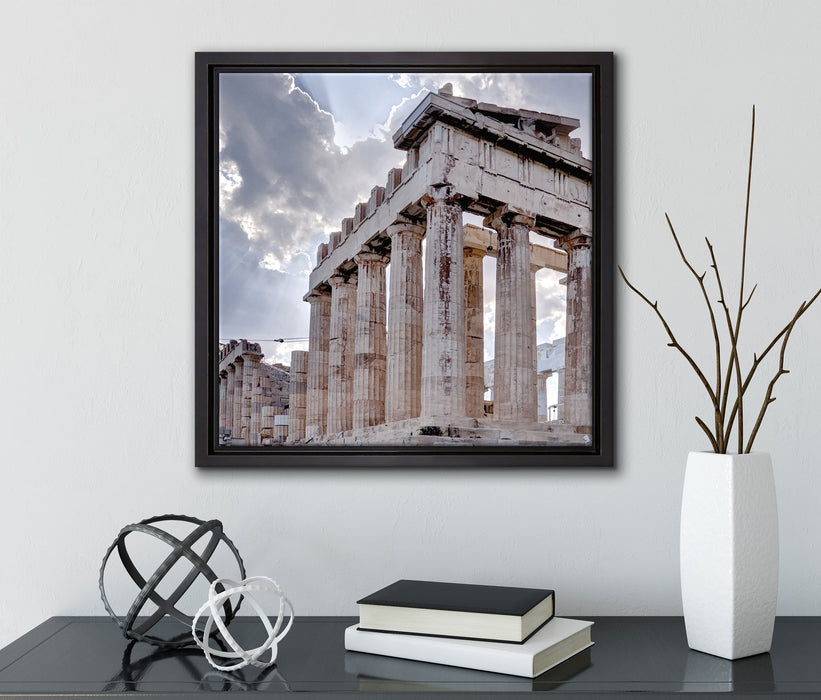 Antike Säulen Griechenland  auf Leinwandbild Quadratisch gerahmt mit Kirschblüten
