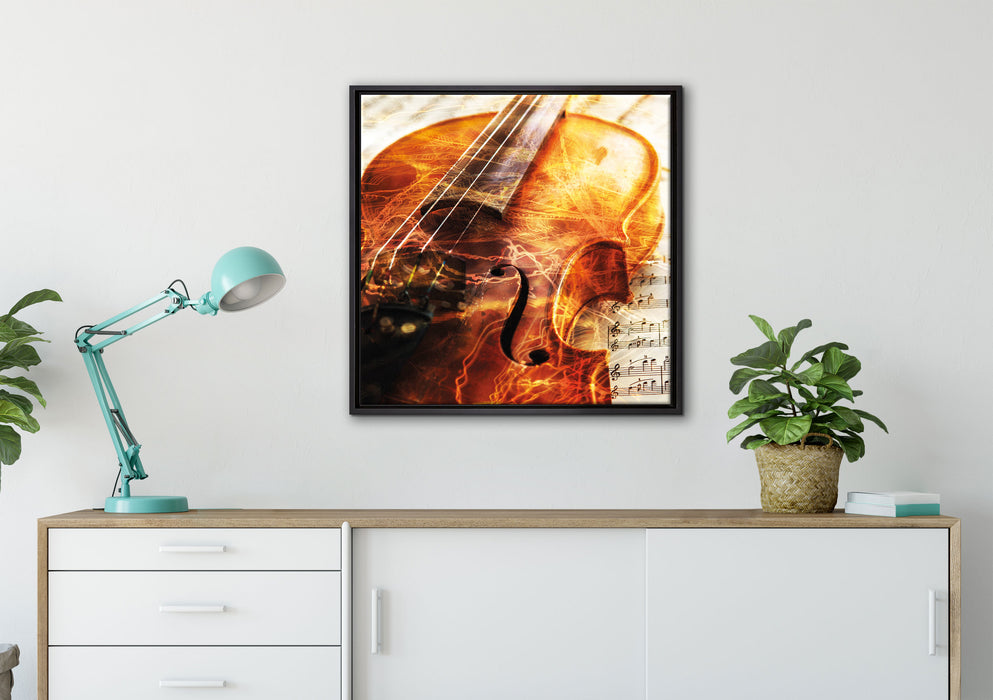 Geige auf Leinwandbild gerahmt Quadratisch verschiedene Größen im Wohnzimmer