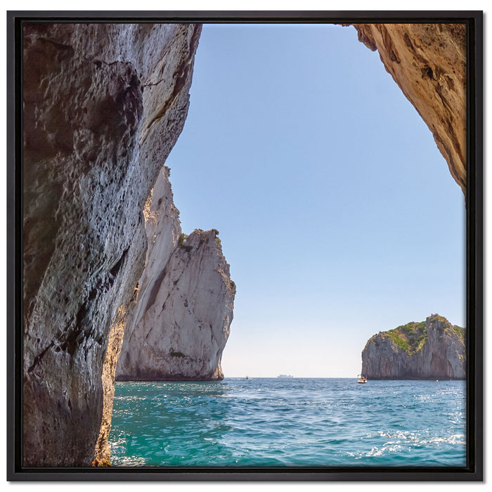 Felstor im Meer auf Leinwandbild Quadratisch gerahmt Größe 70x70