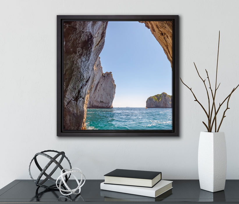 Felstor im Meer  auf Leinwandbild Quadratisch gerahmt mit Kirschblüten