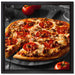 Salamipizza frisch aus dem Ofen auf Leinwandbild Quadratisch gerahmt Größe 40x40