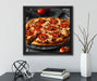 Salamipizza frisch aus dem Ofen  auf Leinwandbild Quadratisch gerahmt mit Kirschblüten