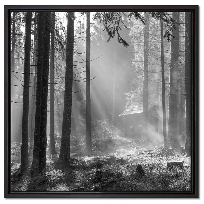 Häuschen im Wald auf Leinwandbild Quadratisch gerahmt Größe 60x60