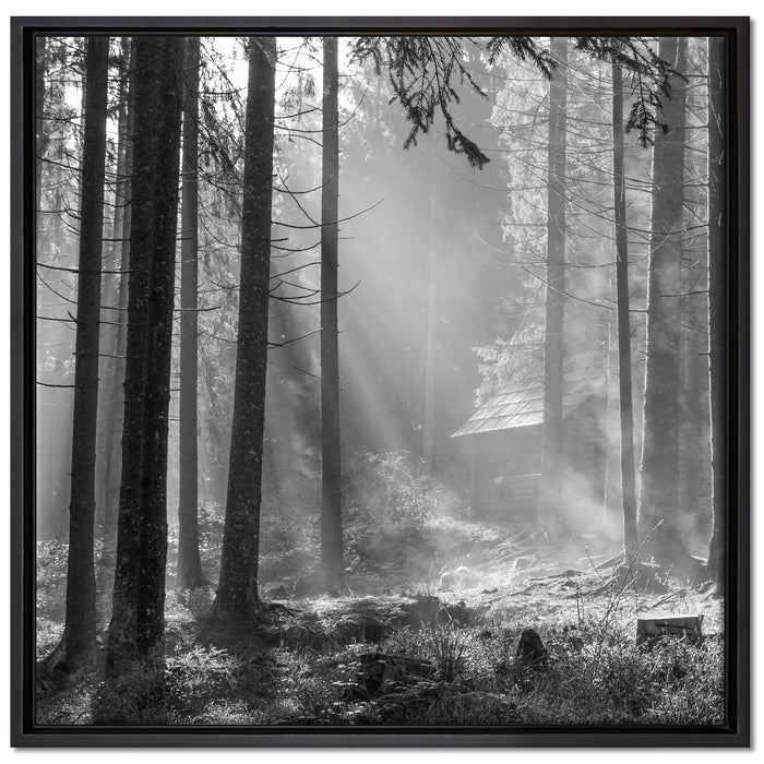 Häuschen im Wald auf Leinwandbild Quadratisch gerahmt Größe 70x70