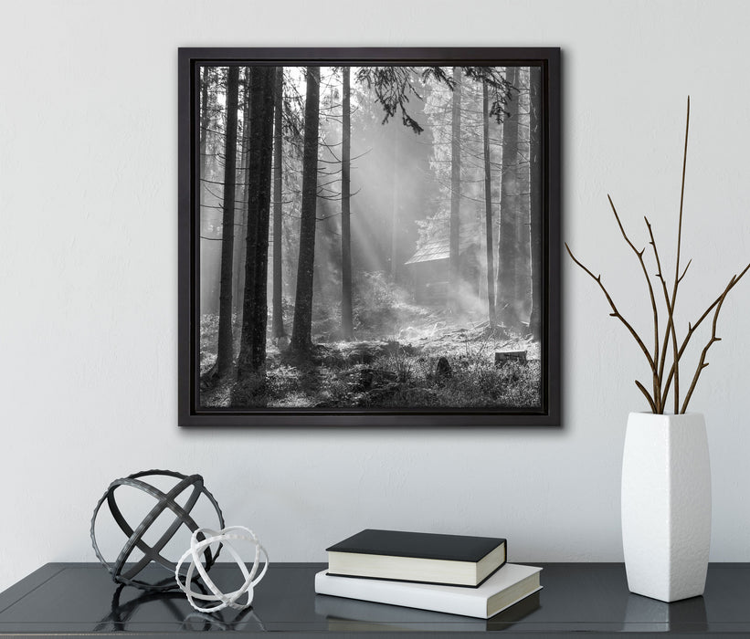 Häuschen im Wald  auf Leinwandbild Quadratisch gerahmt mit Kirschblüten