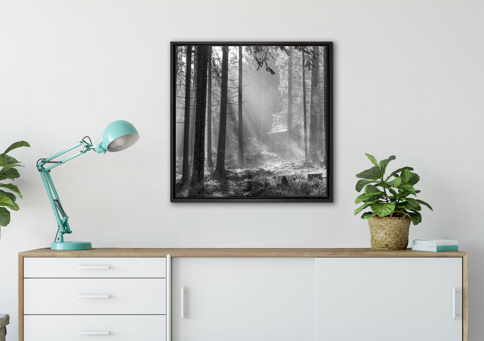 Häuschen im Wald auf Leinwandbild gerahmt Quadratisch verschiedene Größen im Wohnzimmer