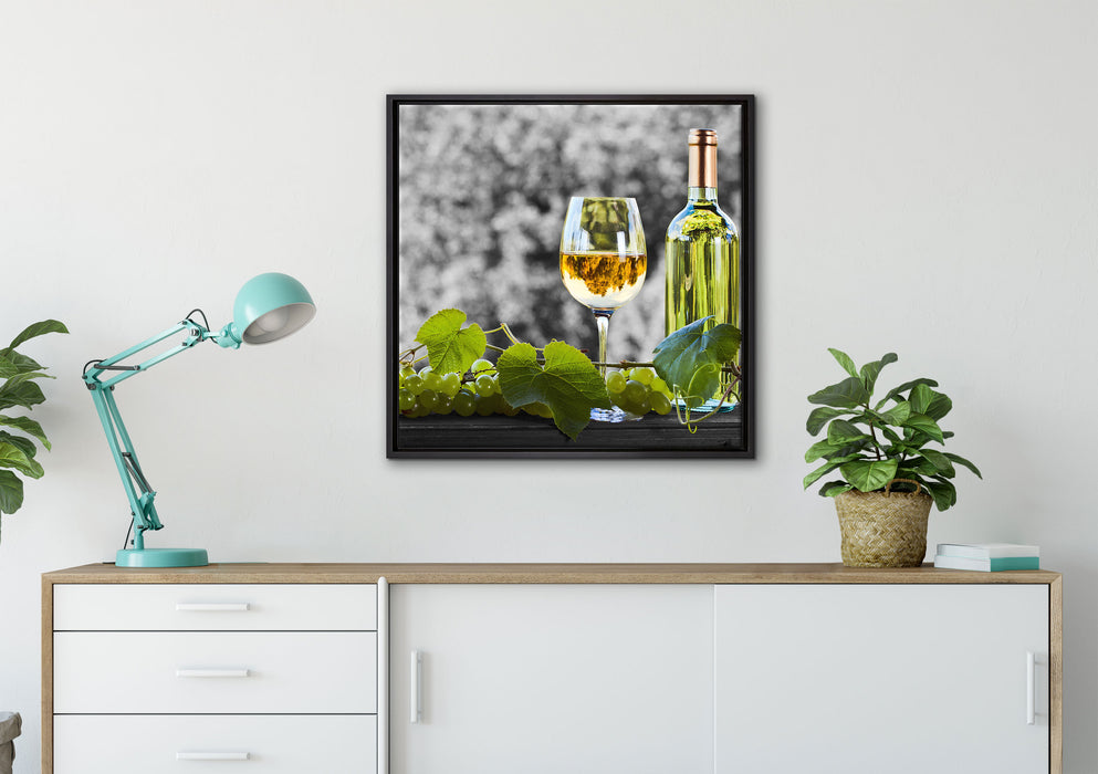 Weinverkostung im Sommer auf Leinwandbild gerahmt Quadratisch verschiedene Größen im Wohnzimmer